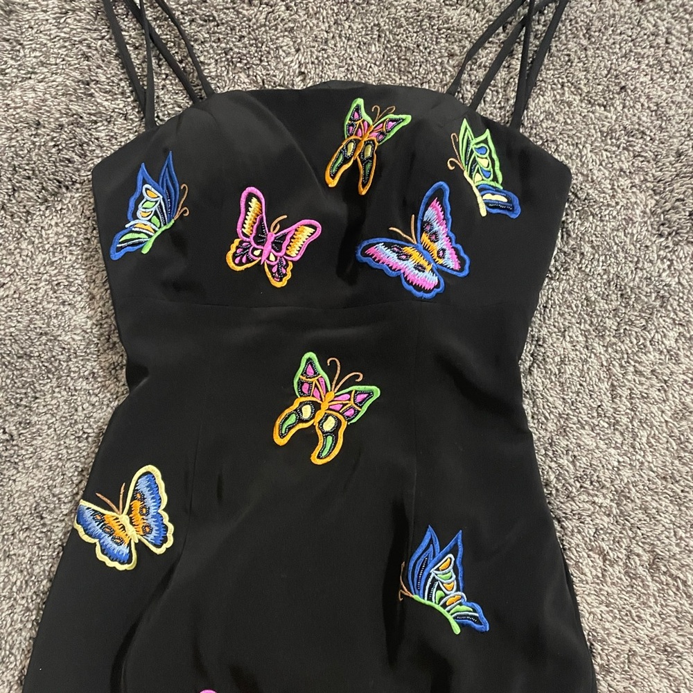 Vintage Black Dress with Multicolor Butterfly Embroidery - Picture 2 of 6